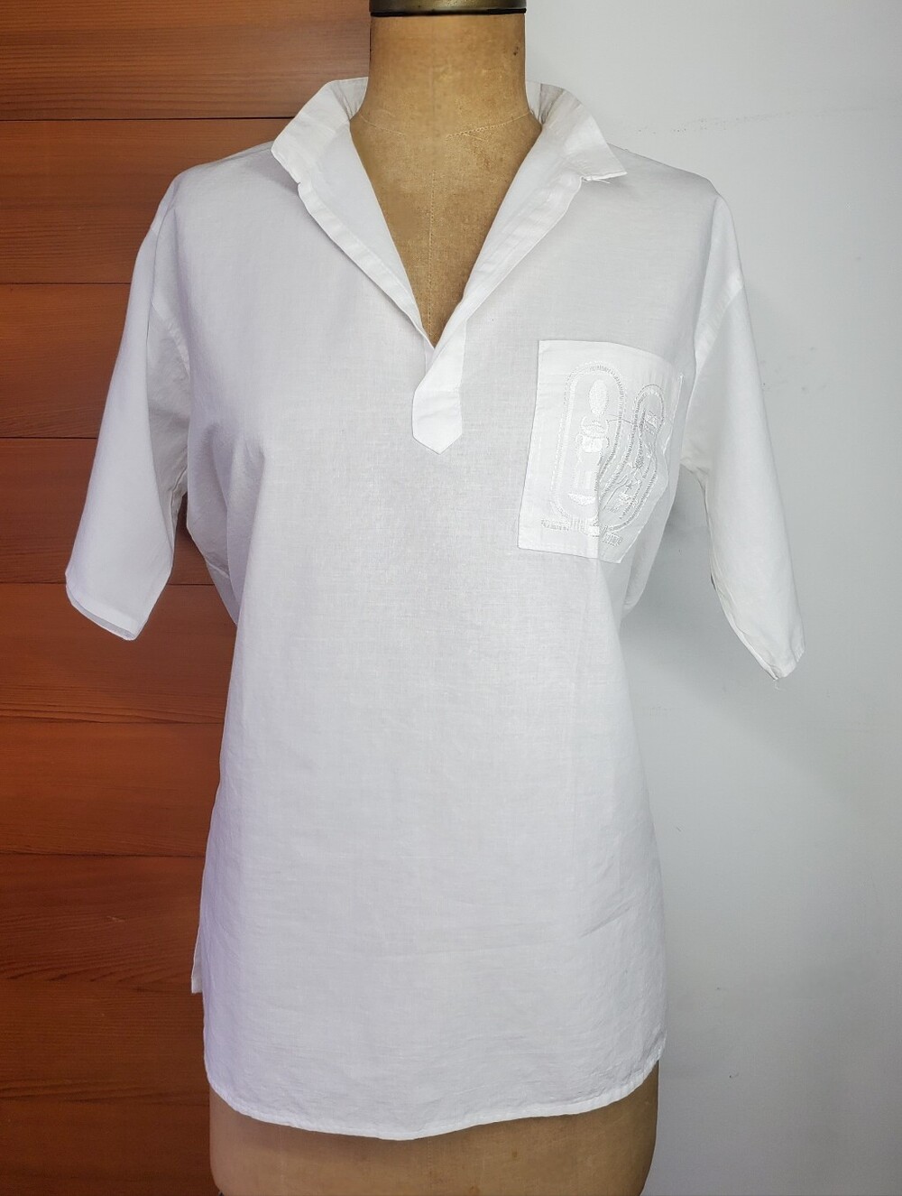 Marina Size L Kurta Shirt 100% Cotton White Embroidered Luxor Egypt Woven Collar